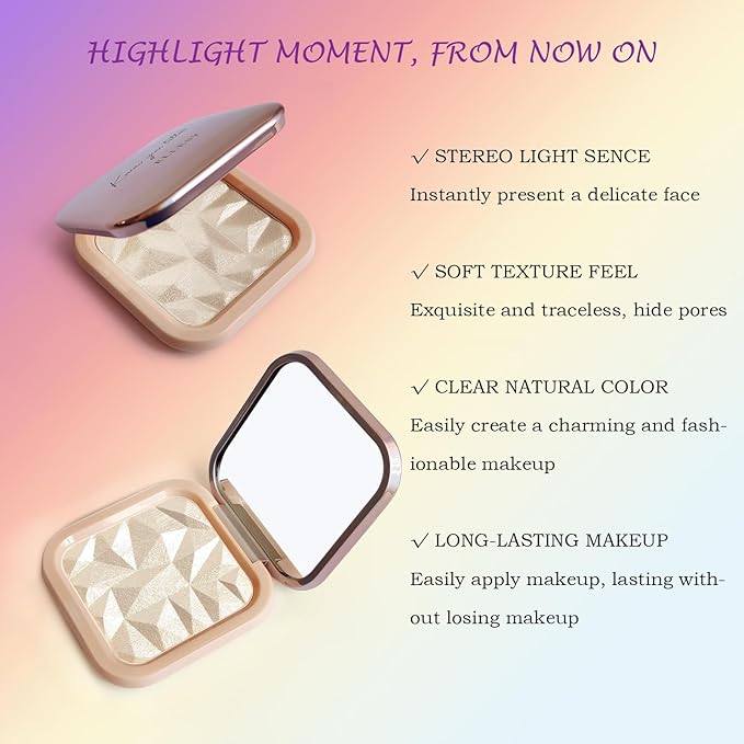 Highlighter Makeup Palette Shimmer Contour Palette Powder for Brighten Face Contour Gold Cheek Highlight Makeup,Long Lasting Highlighter Powder with Mirror for Illuminator Makeup(CHAMPAGNE GOLD)-Velvo Beauty