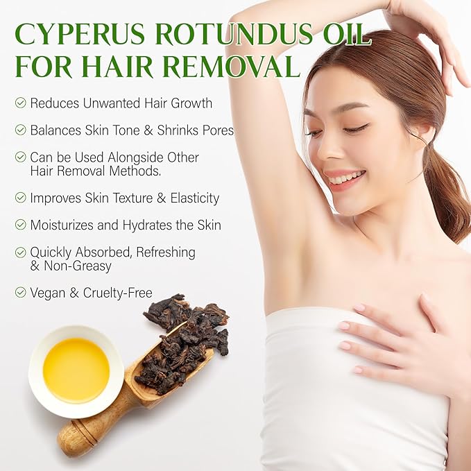 Cyperus Rotundus Oil,Cyperus Oil,Cyprus Rotundus Oil for Hair Removal,Cyperus Oil Natural, Soothing and gentle,Reducing Body Hair Growth,Smooth Skin & Hair Removal,60ml-Velvo Beauty