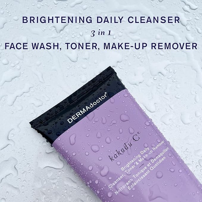 DERMAdoctor Kakadu C Dermatologist Formulated Vitamin C Brightening Daily 3 in 1, Exfoliating Face Wash, Toner, Make up Remover, Hydrating Facial Cleanser for Uneven, Dull Skin, Travel Size - 2.37 oz-Velvo Beauty