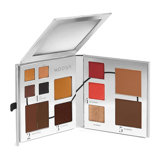 Woosh Beauty, Fold Out Face Original Makeup Palette, Travel, All in One, Neutral Cream & Powder (#5 Deep)-Velvo Beauty