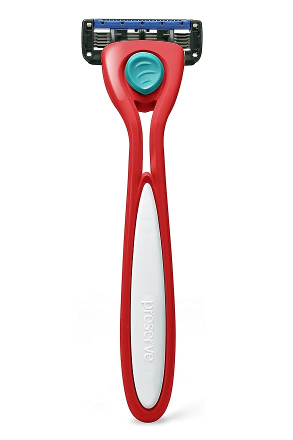 Preserve Shave 5 Five Blade Refillable Razor, Made from Recycled Materials, Poppy Red-Velvo Beauty