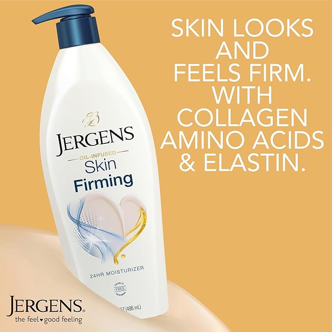 Jergens Skin Firming Body Lotion for Dry to Extra Dry Skin, Skin Tightening Cream with Collagen and Elastin, Hydralucence Blend Formula, 16.8 oz-Velvo Beauty