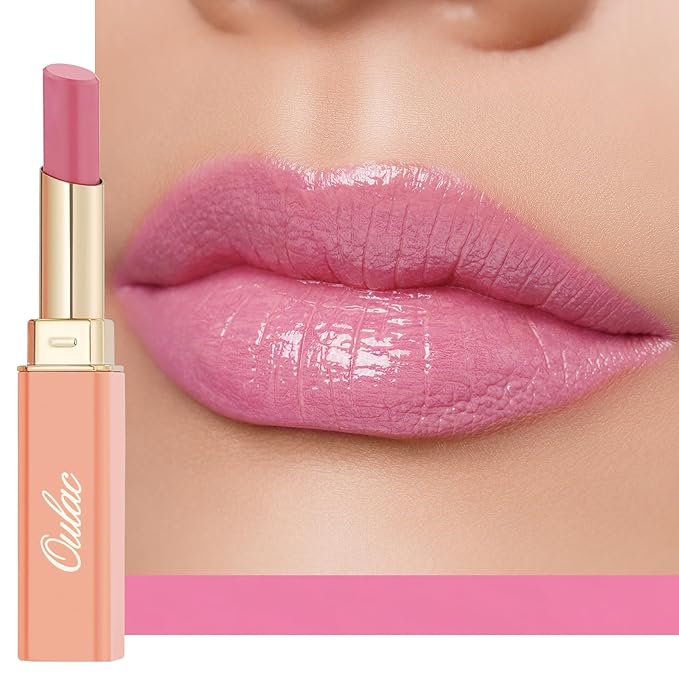 Oulac Warm Pink Shine Lipstick - Moisturizing Lip Stick Glossy Tinted Lip Balm, Sheer Shine Juicy Finish, Lightweight and Hydrating Formula for Dry Lip Care, Vegan 2.2g/0.07oz (07)-Velvo Beauty