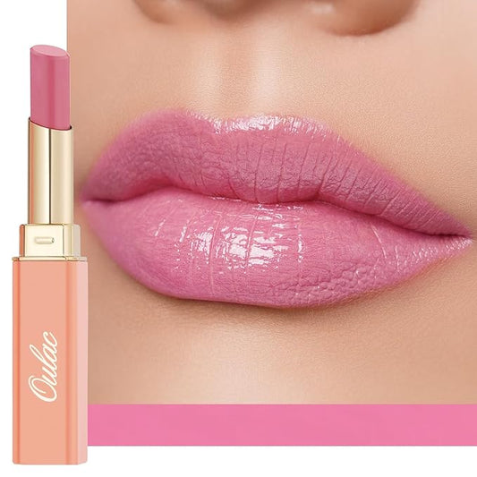 Oulac Warm Pink Shine Lipstick - Moisturizing Lip Stick Glossy Tinted Lip Balm, Sheer Shine Juicy Finish, Lightweight and Hydrating Formula for Dry Lip Care, Vegan 2.2g/0.07oz (07)-Velvo Beauty