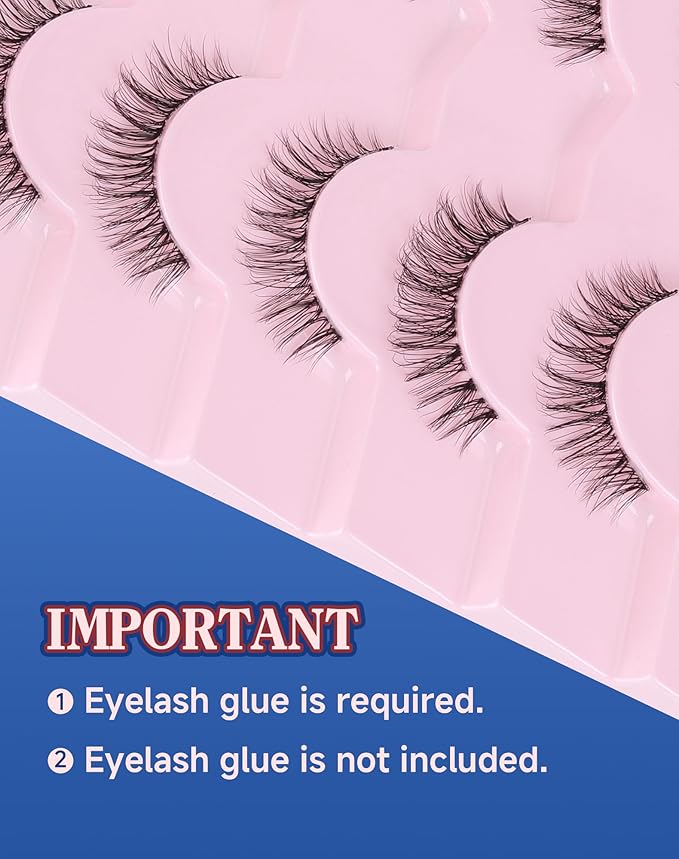 Clear Band Lashes Short Everyday Wispy False Eyelashes Natural Look Flared Strip Eyelash Small Lash Soft Fluffy Pack 7 Pairs SF-06-Velvo Beauty