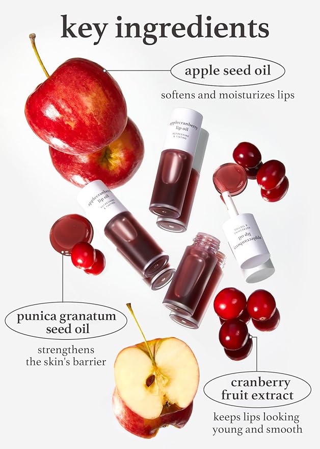 NOONI Korean Vegan Lip Oil - Applepeony, 0.12 Fl Oz + Korean Lip Oil - Applecranberry, 0.12 Fl Oz Bundle-Velvo Beauty