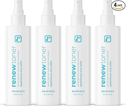 BRIOTECH Skin Renew Toner, Hypochlorous Acid Spray Topical Skin Spray for Face and Skin, Minimize Appearance of Blemishes, Soothing Mist for Redness & Bumps, 4 fl oz ea, 4 ct-Velvo Beauty