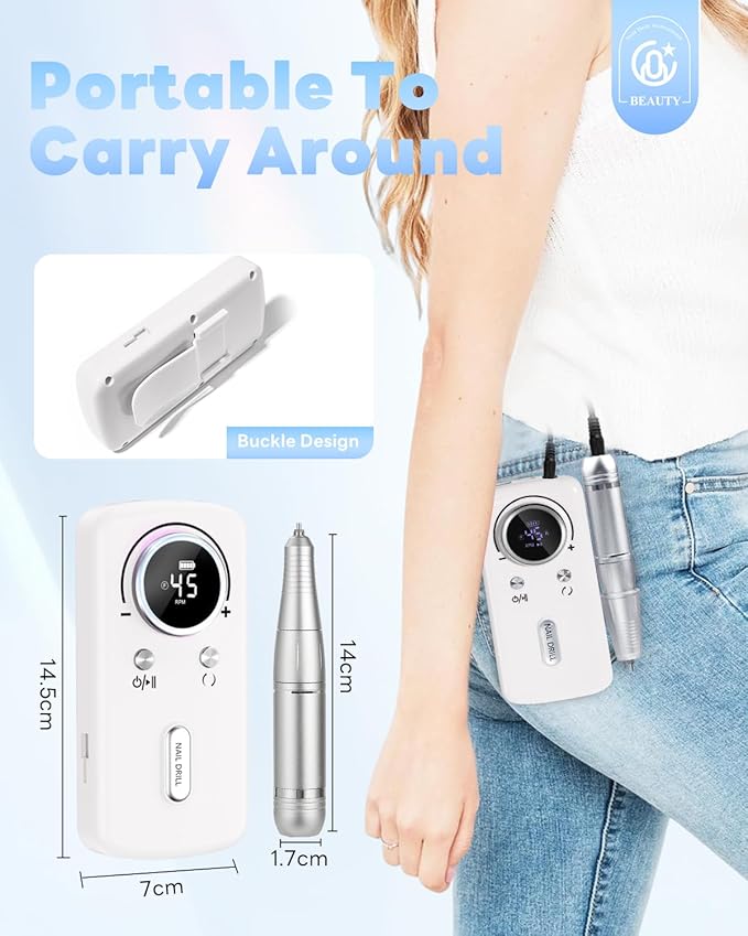 CozyZen Cordless Nail Drill Professional: 45000 RPM Rechargeable Electric Nail File Kit, Portable & Low Noise for Acrylic, Gel Nails, Manicure & Pedicure - Salon & Home Use-Velvo Beauty