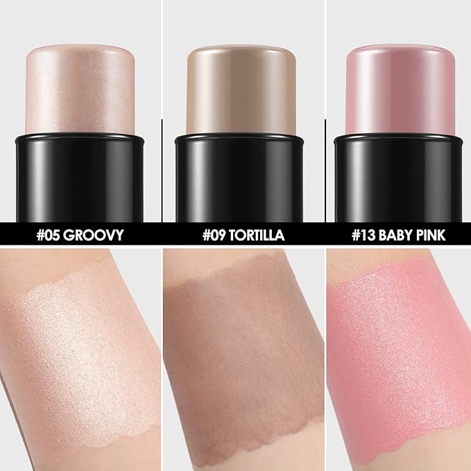 FOCALLURE 3 Pcs Cream Contour Sticks,Shades with Highlighter & Bronzer & Blush,Non-greasy Long-wear Face Contouring Pen,Easy to Sculpt the Face and Create a Lightweight Finishing Makeup,FAIR-Velvo Beauty