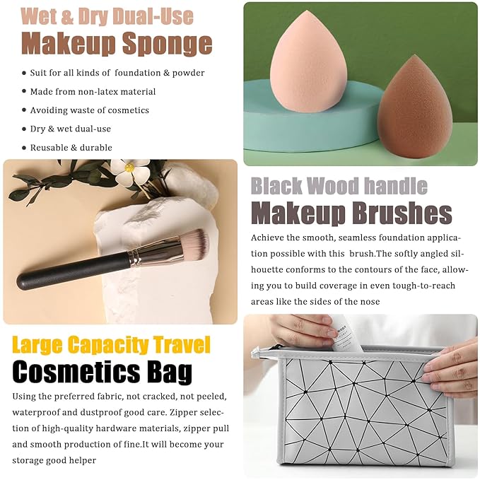 All in One Makeup Kit,Includes Naked Eyeshadow,Liquid Foundation,CC Cream,Lipstick Set,Mascara,Makeup Brush,Makeup Sponge,Eyebrow Powder,Eyebrow Soap,Eyeliner Stamp, Primer,Contour Stick,Cosmetic Bag-Velvo Beauty