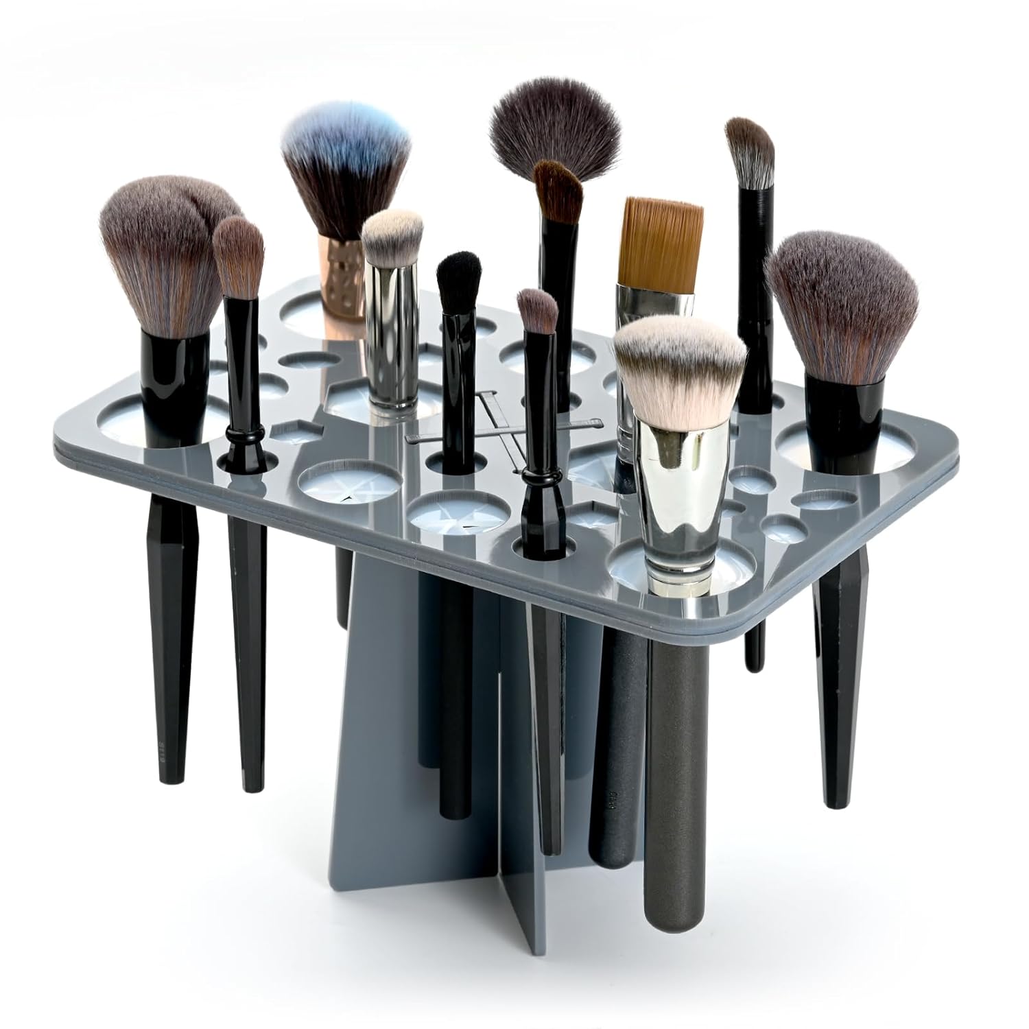 Brush Drying Rack, Brushes Dryer, Collapsible 28 Slot Acrylic Brush Holder Stand Tree Tray Support Display for Makeup Lovers Artist Nail Paint Brushes, Grey-Velvo Beauty