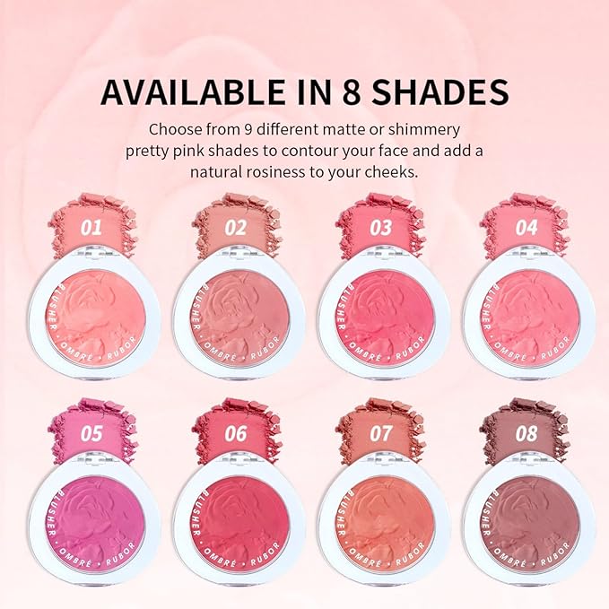 MAEPEOR Matte Face Blush 8 Colors Lightweight Natural Look Face Blush Long-Lasting and Highly Pigmented Powder Blush for Cheeks (Color 01)-Velvo Beauty