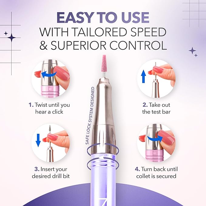 M Mase- Professional Nail Drill Machine - Coreless 2-in-1 Nail File - Electric, Cordless, 35000 RPM, HD Display - Electric Nail Drill for Professional & Home Use (Violet)-Velvo Beauty