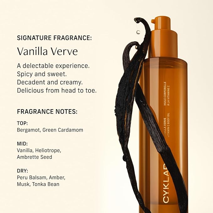 Vitamin C Body Oil for Women and Men. Moisturizing Vanilla Verve Scented Body Serum for Glowing Skin. Nourishing, Hydrating After-Shower and Bath Skin Care Moisturizer, 4.2 Fl Oz-Velvo Beauty