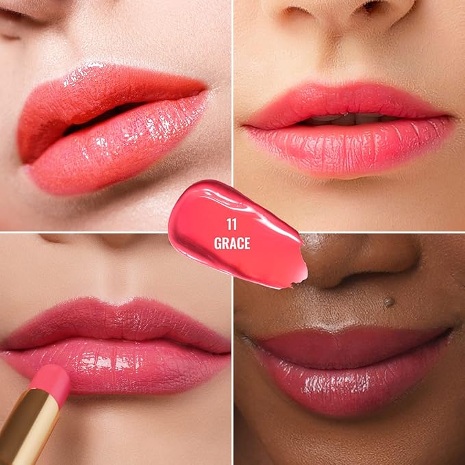 Oulac Watermelon Pink Lipstick - Moisturizing Lip Stick Glossy Tinted Lip Balm, Sheer Shine Juicy Finish, Lightweight and Hydrating Formula for Dry Lip Care, Vegan 2.2g/0.07oz (11)-Velvo Beauty