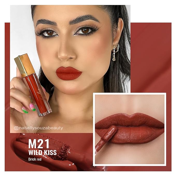 Oulac Matte Liquid Red Lipstick for Women, Orange Tone Red Long Lasting Lipstick, Waterproof Lip Stain, No Transfer, Creamy High Pigmented Formula with Vitamin E, Vegan & Cruelty-Free M21-Velvo Beauty