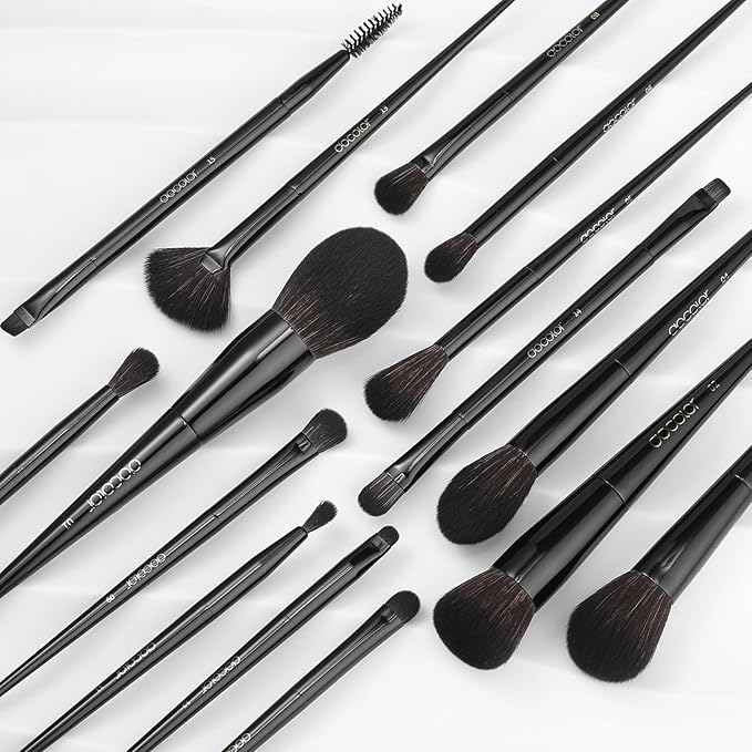 Docolor Makeup Brushes 15Pcs Obsidian Makeup Brush Set Premium Synthetic Powder Kabuki Foundation Contour Blush Concealer Eye Shadow Blending Eyeliner Crease Eyebrow Make Up Brush Kit-Velvo Beauty