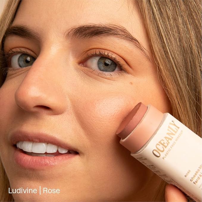 ATTITUDE Oceanly Lightweight Blush Stick, Titanium Dioxide-Free, EWG Verified, Plastic-Free, Vegan & Cruelty-free Makeup, Rose, 0.3 Ounces-Velvo Beauty