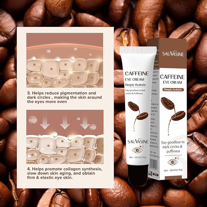 Caffeine Eye Cream for Dark Circles, Under Eye Treatment Eye Cream with Caffeine Anti Aging Wrinkles Lifting Firming Moisturizer Tightening Eye Cream 20ML-Velvo Beauty