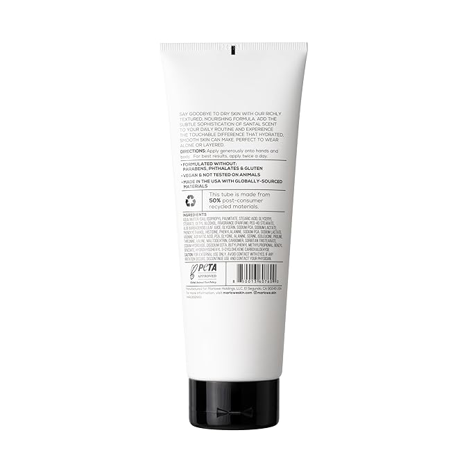 MARLOWE. No. 002 Santal Body Lotion 8 Oz, Moisturizing & Nourishing Daily Dry Skin Lotion for Men, Made with Hydrating Natural Aloe Vera, Non-Oily, Warm Amber, Sandalwood & Citron Scent, Vegan-Velvo Beauty