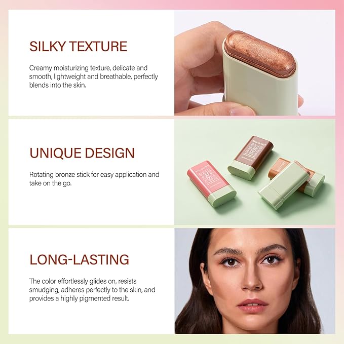MEICOLY Cream Bronzer Stick, Natural Highlight Contour Makeup,Face Highlighter Stick,Contour Stick Facial Contouring Stick,Buildable Face Bronzer Face Shaping,Waterproof,01 Warm Glow