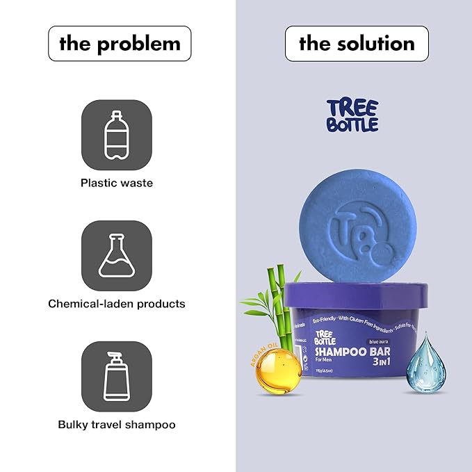Tree Bottle Argan Oil + Bamboo Extract 3-in-1 Shampoo Bar for Men - For Hair, Beard & Body - Deep Clean, Nourishing & Frizz Control - Natural, Paraben & Sulfate-Free - Made in USA - 4.5oz-Velvo Beauty