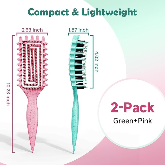 Curl Defining Brush, Curly Hair Brush Defining with Side Gear for Combing, Shaping, and Styling Curly Hair, Lightweight Candy Brush Suitable for All Wet or Dry Hair Types for Women and Men(Green+Pink)-Velvo Beauty