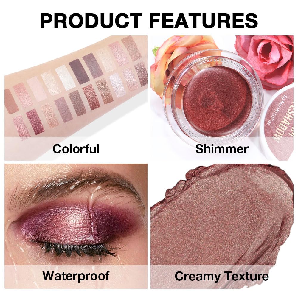 Cream Glitter Cocoa Shimmer Metallic Eyeshadow Palette Makeup, Natural Single Mini Instant Holographic Eyeshadow For Women, Sombras Crema Para Ojos, Talc, Paraben & Cruelty Free, 21-Velvo Beauty