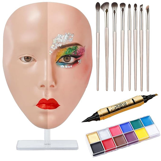 Practice Makeup Face, Face Painting Mannequin Head with Stand, 5D Reusable Silicone Makeup Face Practice, Mannequin Head for Makeup with Makeup Kit, Practice Face for Makeup Artist & Beginner, Pink-Velvo Beauty