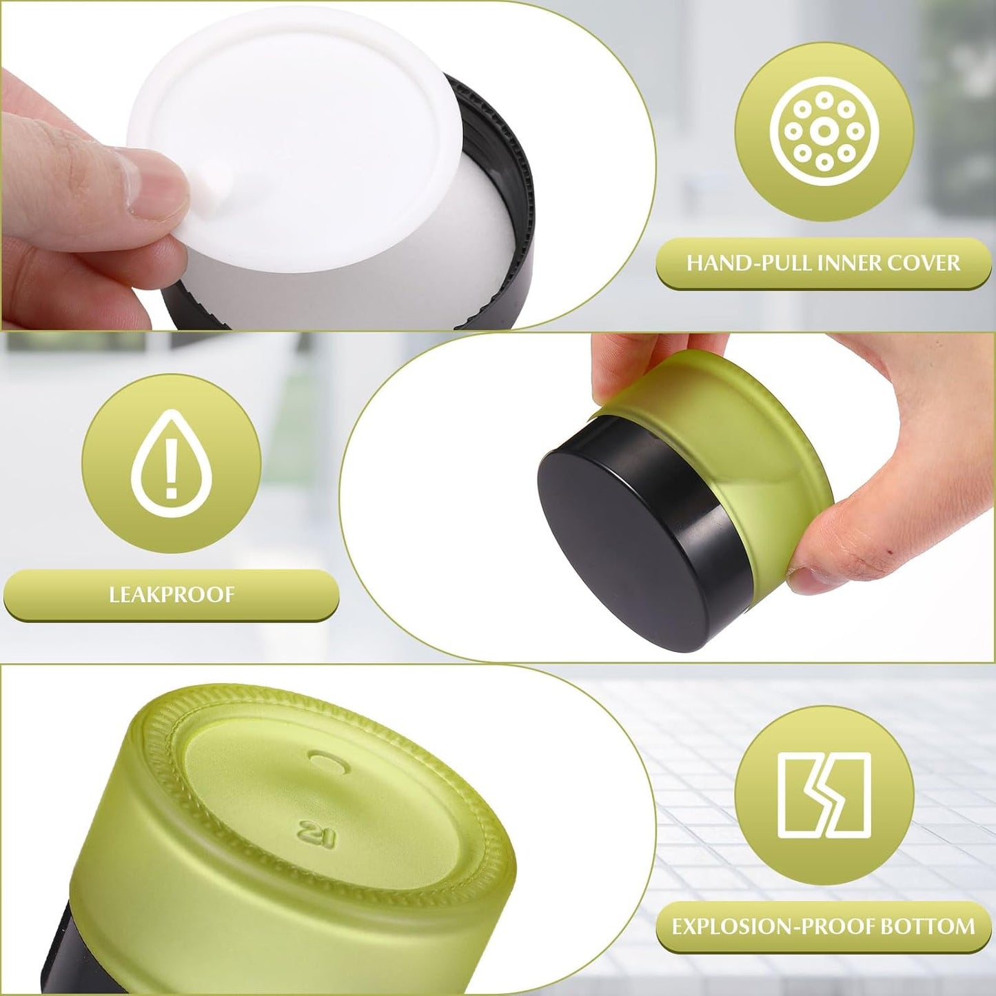 Domensi 100 Pcs 1 oz Glass Jars with Lids Bulk Round Glass Cosmetic Jars Lids 1 oz Small Travel Containers with Inner Liner for Lotions Powders Ointments Sample Cream(Bean Green,Black)-Velvo Beauty