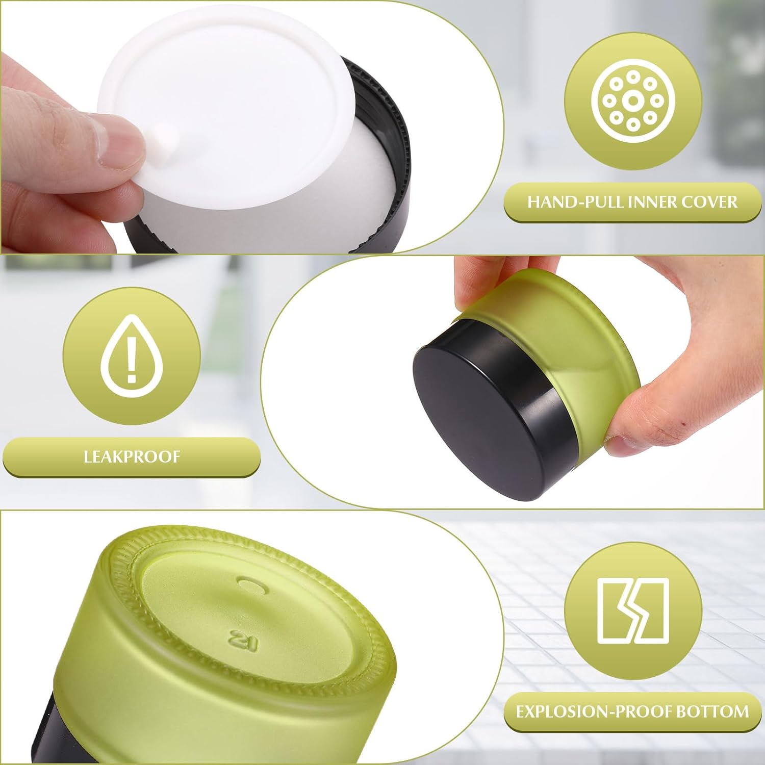 Domensi 100 Pcs 1 oz Glass Jars with Lids Bulk Round Glass Cosmetic Jars Lids 1 oz Small Travel Containers with Inner Liner for Lotions Powders Ointments Sample Cream(Bean Green,Black)-Velvo Beauty