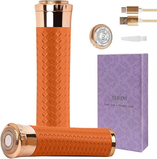 Facial Hair Remover for Women, Painless Rechargeable Hair Removal Device, Comes with 2 Replacement Heads, Portable Electric Shaver/Razors for Face, Chin, Upper Lip, arms (Orange)-Velvo Beauty