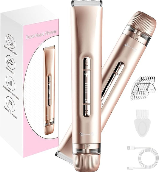 2 in 1 Electric Bikini Trimmer for Women, Dual Head Painless Razor Shaver,Wet & Dry Use Body Hair Trimmer and Facial Hair Remover for Underarm Leg Arm Body Face-Velvo Beauty