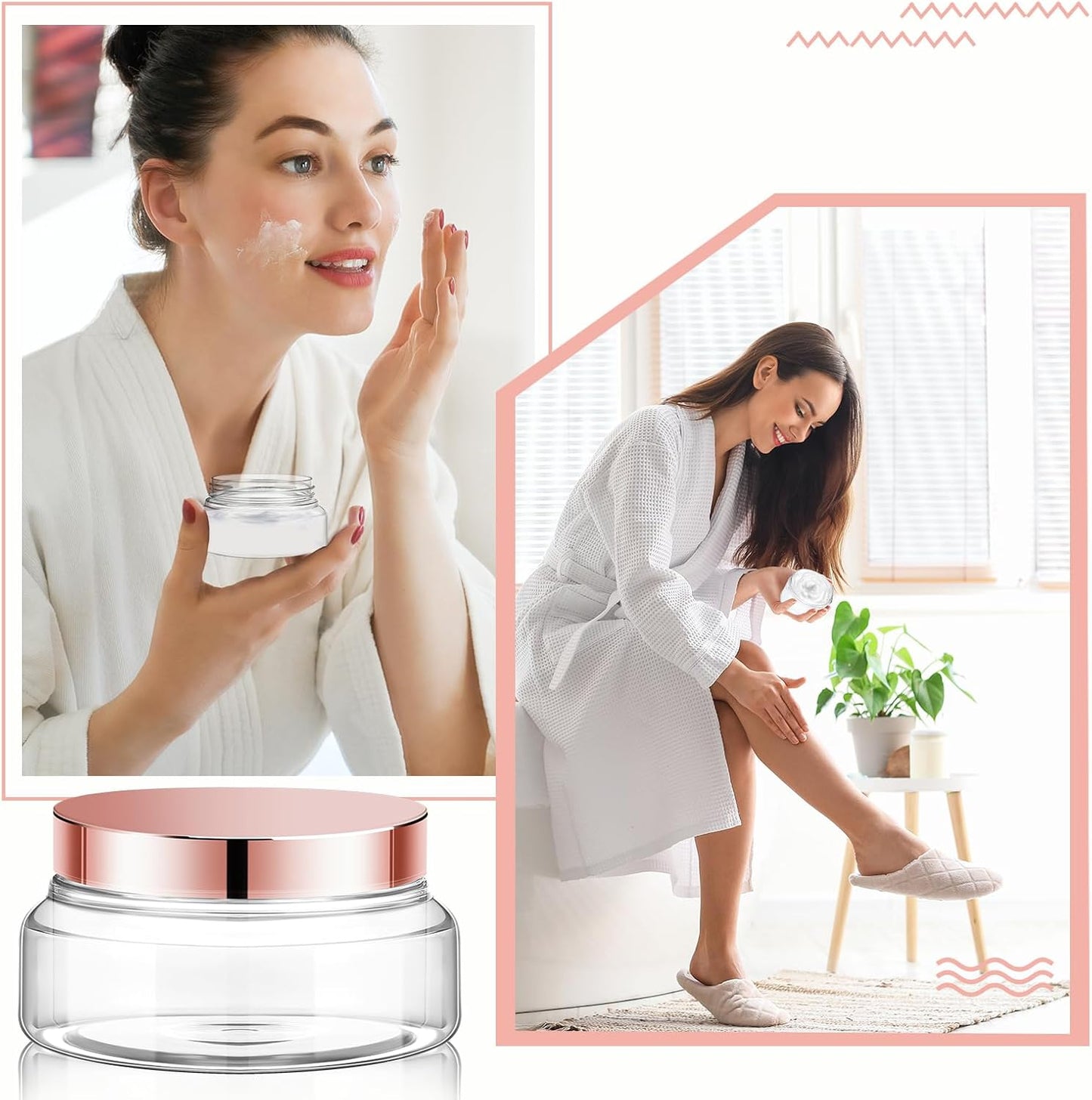 Tessco 24 Pack Plastic Jars with Lids Labels Empty Clear Plastic Jars Round Refillable Cosmetic Containers Body Butter Containers Bulk Sugar Scrub Bottle for Make Up(5 oz,Clear, Rose Gold)-Velvo Beauty