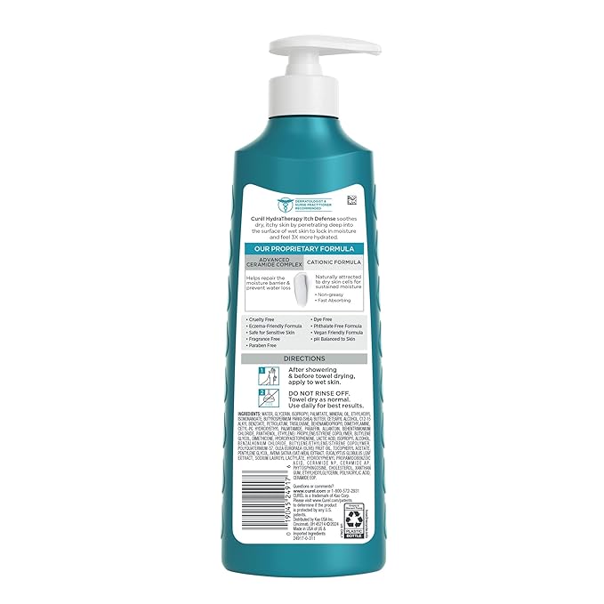 Curel Hydra Therapy In Shower Lotion, Itch Defense Body Moisturizer with Advanced Ceramide Complex, Vitamin E, & Oatmeal Extract, 12 Oz, Pack of 2-Velvo Beauty