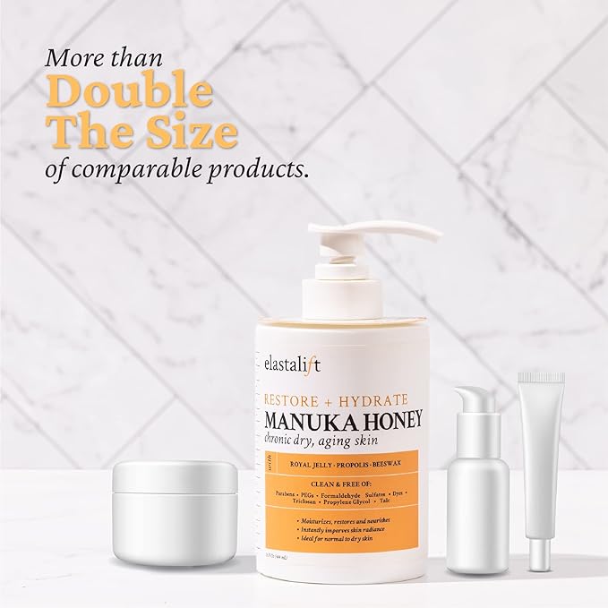 Elastalift Manuka Honey Cream Face Moisturizer & Body Butter Lotion For Dry Skin | Firming & Hydrating Miracle Balm Skin Care Moisturizing Lotion For Women, Wrinkles, & Sun Damaged Skin, 15 Fl Oz-Velvo Beauty