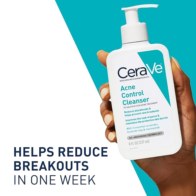 CeraVe Acne Control Cleanser, 2% Salicylic Acid Treatment Formulated With Niacinamide + Ceramides + Oil Absorbing Clay, Gentle Face Wash Helps Clear & Prevent Acne, Fragrance Free, 16 Ounce-Velvo Beauty