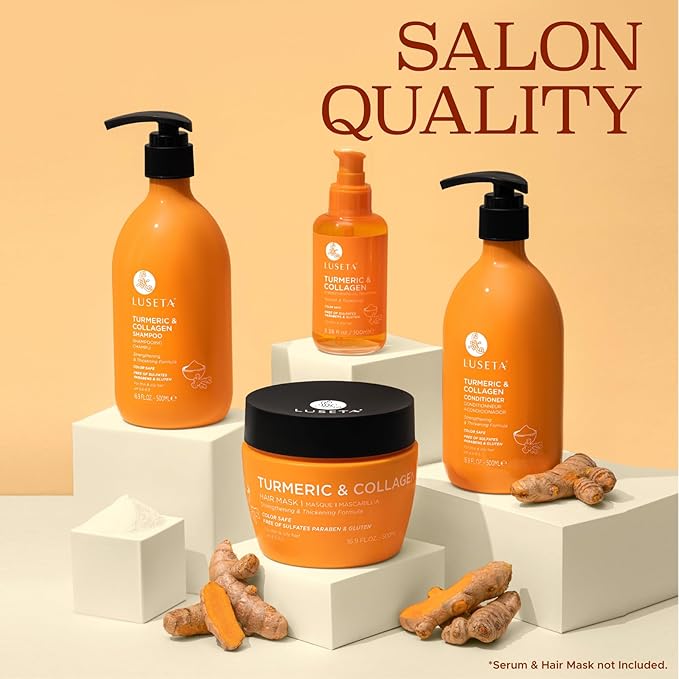 Luseta Shampoo and Conditioner Set for Hair with Turmeric & Collagen, Hair Thickening Volumizing Shampoo for Thin or Oil Hair, Sulfate and Parabens Free 2x16.9Oz-Velvo Beauty