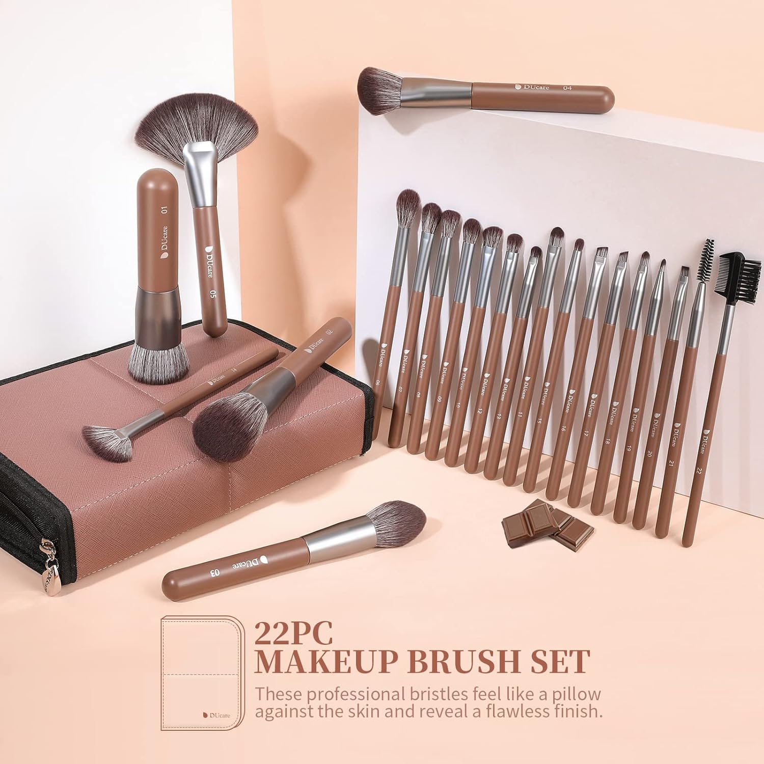 DUcare Makeup Brushes Professional with Bag 22Pcs Makeup Brush Set Premium Synthetic Kabuki Foundation Blending Brush Face Powder Blush Concealers Eye Shadows with Case-Velvo Beauty