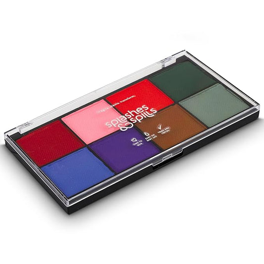 Professional Face Painting Palette - Skin Friendly Face Paint Kit - Cruelty-Free & Vegan Water Based Face Paint Makeup for Theatre, SFX & Halloween- 8 Colors 5g Each- Splashes & Spills- Regular Colors-Velvo Beauty