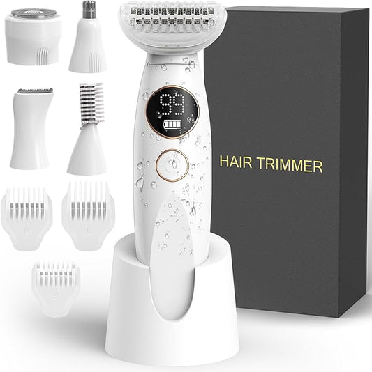5 in 1 Bikini Trimmer for Women, Electric Razors for Women Shaver Cordless Body Pubic Hair Trimmer Waterproof Facial Hair Removal Electric Shaver, USB Charge Dock-Velvo Beauty