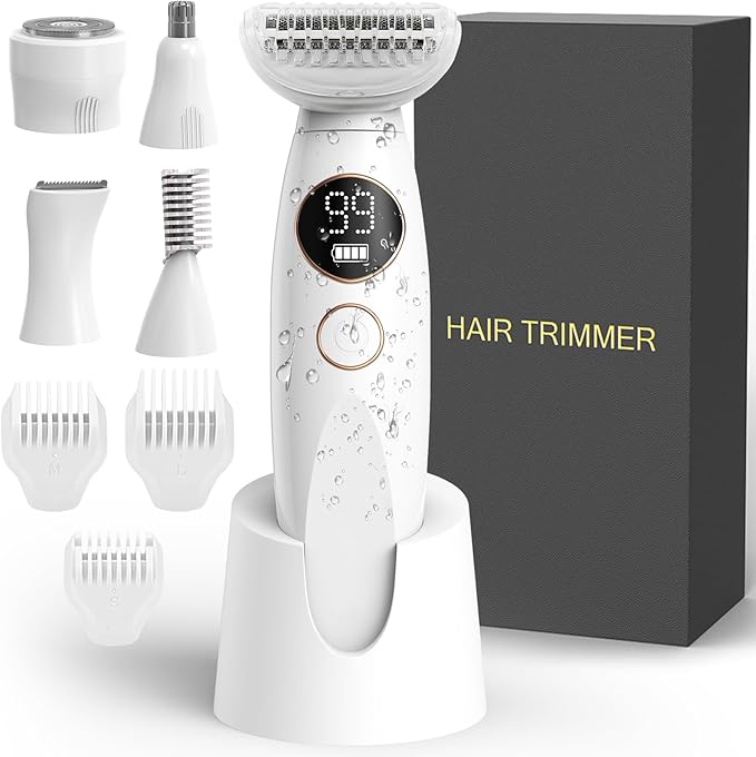 5 in 1 Bikini Trimmer for Women, Electric Razors for Women Pubic Hair Trimmer Waterproof Facial Hair Removal Cordless Electric Bikini Shaver with USB Charge Dock-Velvo Beauty