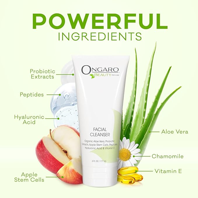 Ongaro Beauty Hydrating Face Cleanser, Gentle Facial Cleanser with Organic Aloe Vera for Normal, Oily, Sensitive and Dry Skin, Facial Wash with Hyaluronic Acid and Vitamin E, 6 fl oz-Velvo Beauty