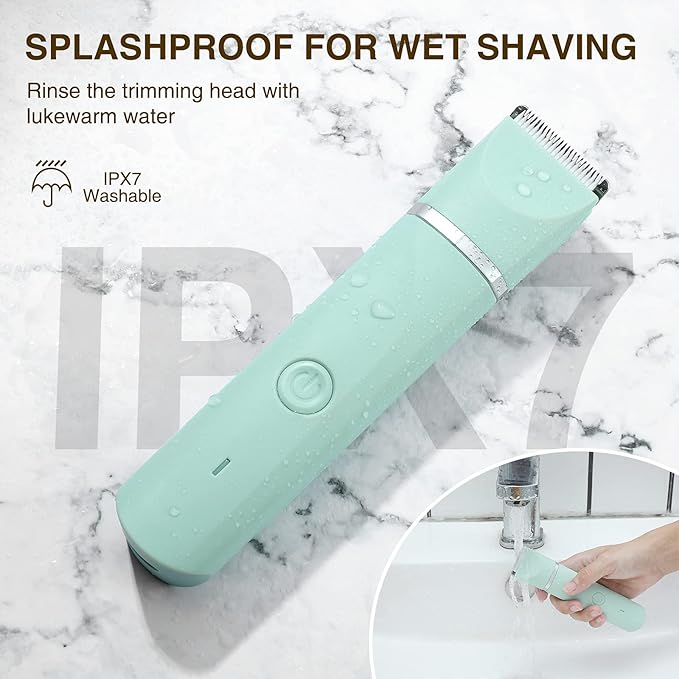 Waterproof Bikini Trimmer Women Electric Razor for Pubic Hair Women's Foil Shaver Rechargeable Shaver Removal with Snap-in Ceramic Blades IP7X Washable Head,Wet and Dry Use,Green-Velvo Beauty