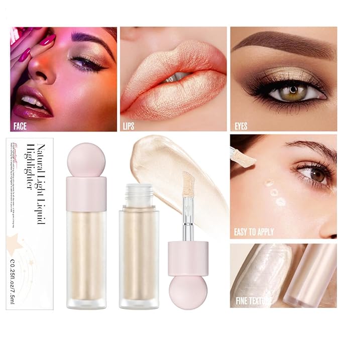 Liquid Highlighter Natural Glow For Face & Body, Waterproof Moisturizing Light Liquid Luminizer For Long Lasting Shimmer, Contour Highlighter Stick Easy to Apply with Cushion Applicator-Velvo Beauty