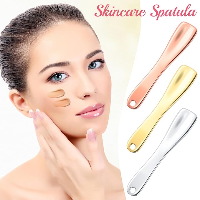 3 Pcs Facial Spatula Sticks Mini Metal Makeup Spatulas Tiny Skincare Cosmetic Spoons Reusable Face Eye Cream Lotion Applicator Tools Facial Massage Sticks for Women Girls-Velvo Beauty