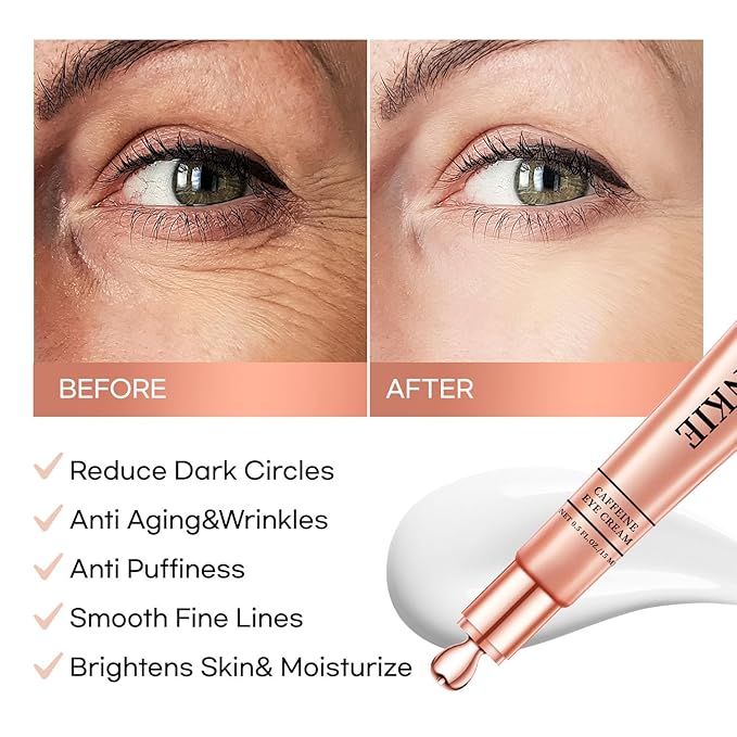 Eye Cream for Dark Circles and Puffiness: Caffeine - Retinol Cream- Anti Aging Wrinkles With Collagen Hyaluronic Acid Fine Lines Depuffer in 3-4 Weeks-15 mL-Velvo Beauty