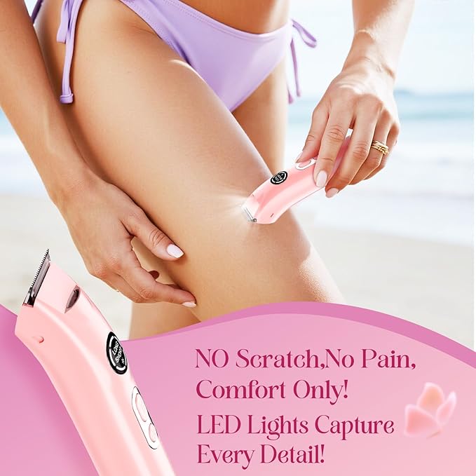 Bikini Trimmer for Women|Hair Removal Shaver - Painless Electric Razor, Cordless Body Shaver for Travel, Replaceable Lady Facial Razor|Trim Nasal/Eyebrows, IPX7 Waterproof&Easy Cleaning, Ceramic Blade-Velvo Beauty