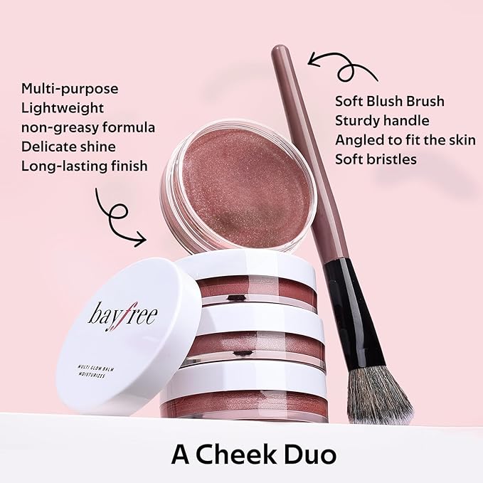 Multi Cream Blush & Blush Brush Set, Korean Makeup Blush for Cheeks, Multi-Use Face Balm, Lightweight & Hydrating, Blendable Color, Non-Greasy, Soft Bristles for Radiant Finish (Rose Crystal)-Velvo Beauty