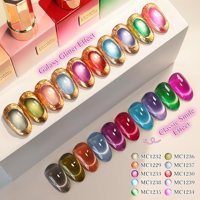 Double Rhythm 28Pcs 0.5Oz Glass Cat Eye Gel Nail Polish Set Same Color Same Bottle Soak Off Magnetic Jelly Gel Polish Kit Nail Art Manicure Salon DIY at Home (Nude Pink Blue Green-T24-10)-Velvo Beauty